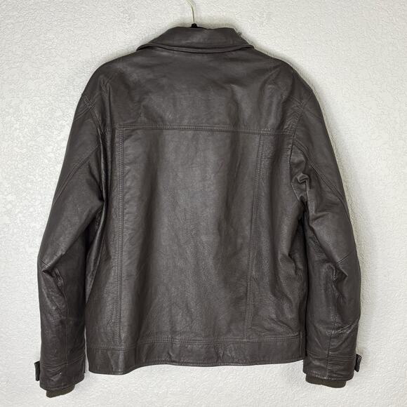 Vintage 90s St. John’s Bay Leather Jacket Bomber Flight Brown Grunge Mens M - Picture 2 of 5